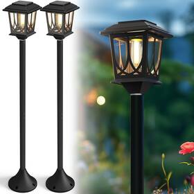 19i-2p-01 Ilanck 2 Pack Solar Lamp Post Light 40 Inch H Outdoor Stainless Steel Pole Garden