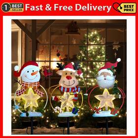Iloverd 705353495236 3 Pack Christmas Stake Decor Outdoor Garden Solar Light Metal Snowman/santa Cla