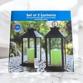 8518961 Infinity Led Glass Flame-less Lantern With Remote Assorted Set Of 2