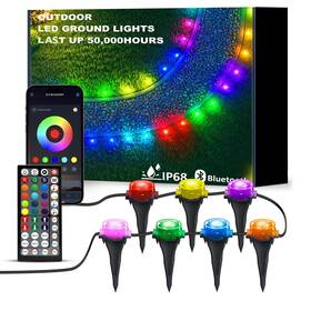 50ft-01 Ivrich 50ft Outdoor Ground Lights Smart Rgb Pathway With App/remote Control