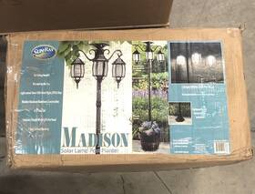 244205 J&j Global Solar Lamp Post Planter 6ft6 Inch 18 Dia. Sun-ray Madison Glossy Black Frame 3 Head