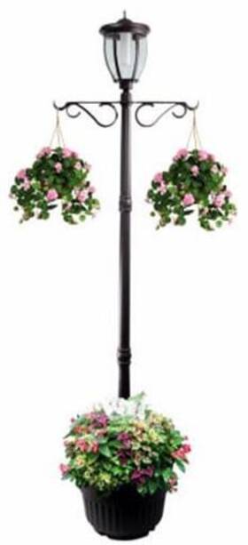 244206 J&j Global Kenwick Bronze Single Head Solar Lamp Post Planter With Plant Hanger 18 Dia 7 Ft