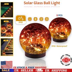 Guo-xbq-6 Jkimk 2 Pcs Outdoor Solar Globe Lights Cracked Glass Balls For Garden Patio Yard D Cor