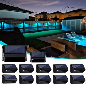 8modes Jofios 727370684301 Solar Fence Lights Warm White Cool And Rgb Deck