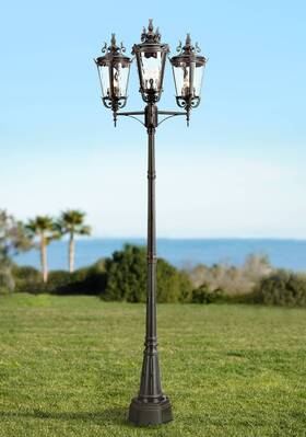 Sc112c-7t John Timberland Casa Marseille Vintage Outdoor Post Light Fixture Black 3-light Lantern 100 Inch