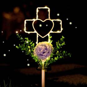 Ls500-1 Joyathome 16 Inch Solar Cross Garden Stake Lights With 1 Artificial Flower Metal Ar
