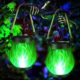 Jyhyss00102 Jyoiat Halloween Solar Flame Lantern Hanging Outdoor Waterproof - 2 Green Pack