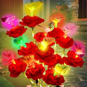 Kaivesea 731055263798 Waterproof Solar Butterfly Rose Garden Lights Outdoor Lawn Decor 3 Pack Gift