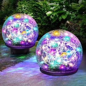 Lwd001 Keevvon Solar Garden Lights - 2 Pack 80 Led Multi-color Cracked Glass Outdoor Decorat