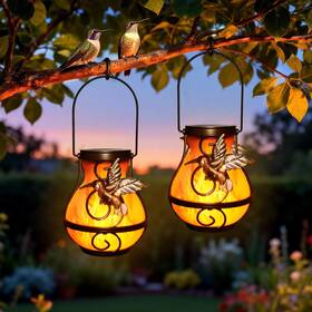 Khaornix 445006528586 2 Pack Solar Lanterns Outdoor Waterproof Flickering Flame Light Hummingbird Hang