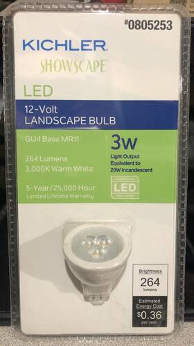 0805253 Kichler Showcase Series Led 12-volt Landscape Bulb Gu4 Base 3w 264 Lumens New