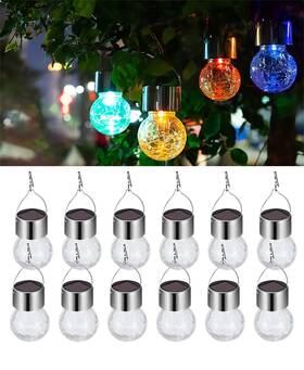 Kimi House 694026349672 12 Pack Hanging Solar Powered Led Light 7 Color Auto-changing Cracked Glass Ball