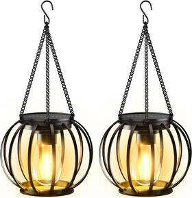 Kooper 313045543587 2 Pack Solar Hanging Lanterns Waterproof Metal Outdoor Yard Patio Porch Lights
