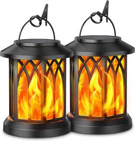 Kooper 313094081023 2pk Solar Hanging Lanterns Outdoor Flickering Flame Lights For Patio Garden Tree