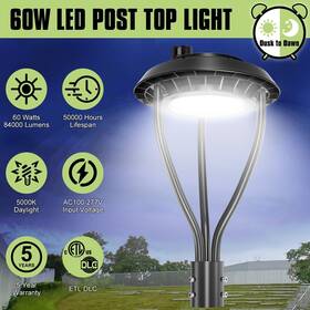 Ng-pta-60w-508p-bat Kukuppo 60w Led Circular Post Top Light Dusk To Dawn Commercial Outdoor Lighting Fixture