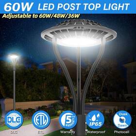 Ng-pta-60wd-508s-bat Kukuppo 60/48/36w Led Post Top Light Dusk To Dawn Garden Circular Area Pole 5000k