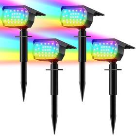 Hu-xi-130 Lansow 4p Solar Spot Lights Outdoor Color Changing 7 Modes Waterproof Garden Pathway