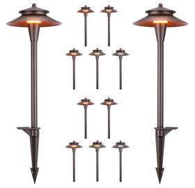 E-87441 Leonlite 12 Pack 5cct Led Landscape Pathway Lights Double Layer Oil Rubbed Bronze