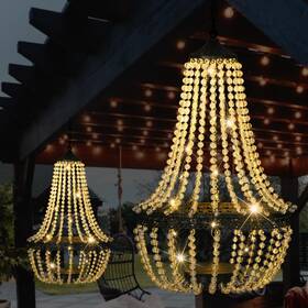 Lewis&wayne 768795994750 Hanging Solar Chandelier Outdoor 30 Warm White Lights Acrylic Clear Beaded C