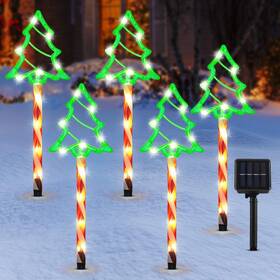 P723314245980 Lewondr Solar Christmas Pathway Lights 5 Pcs Decorations Outdoor Wit