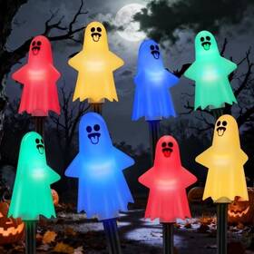 9950167 Lightess 8 Pack Solar Ghost Stake Lights Outdoor Halloween Decorations Waterproof Pathway