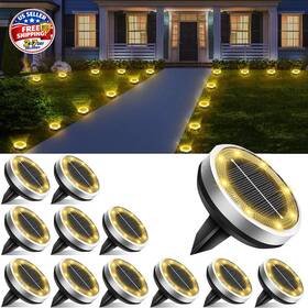 Lightkeeys 759176406184 Solar Lights Outdoor Waterproof 12 Pack 8 Led Thickened Stainless Steel Ground