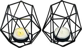 Sw1578 Lilys Home Set Of 2 Hexagon Geometric Iron Hollow Tea Light Candle Black