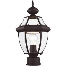 Livex 847284009158 Lighting Lantern 2153-07 Outdoor Post With Clear Beveled Glass Shades Bronze