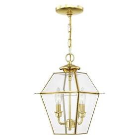 2285-02 Livex 847284009660 Lighting Westover 2-light Outdoor Hanging Lantern Polished Brass