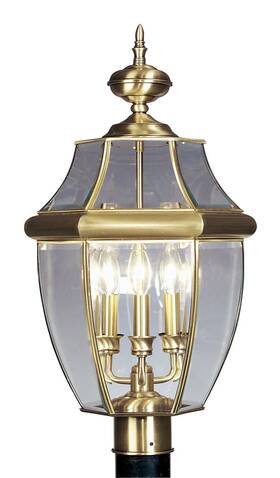 2354-01 Livex Lighting 847284000872 Monterey 3 Light Outdoor Antique Brass Finish Solid