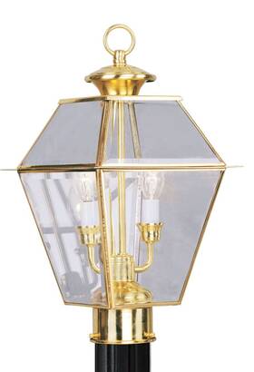 2284-02 Livex Lighting 847284009653 Outdoor Post With Clear Beveled Glass Shades Polished Brass