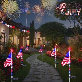 Jxy-t001 Lorryte 6 Pack 4th Of July Decorations Outdoor Solar Lights Red White And Blue Star