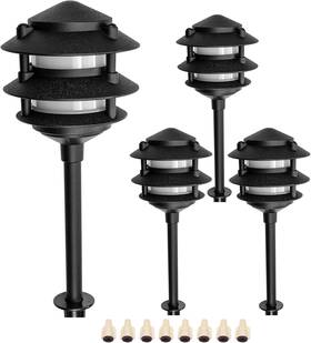 Pal0103-bkled4 Lumina Pagoda Landscape Path Lights 4-pack Low Voltage Led Black W Yard Stakes