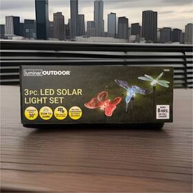 59266 Luminar Outdoor 3pc Led Solar Stake Lights Hummingbird Butterfly Dragonfly 30 Inch