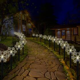 Macarrie-f456 Macarrie 20 Pcs Solar Christmas Snowflake Pathway Lights Outdoor Led Decoration