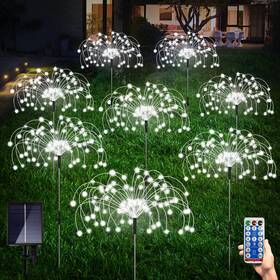 Gz00310rhus Maleyt 8 Pack Solar Garden Lights Firework Modes 120 Led Waterproof Remote Control