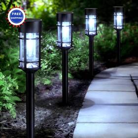 Hgu003 Mancra Solar Pathway Lights Outdoor 8 Pack Metal Glass Waterproof Auto On Off