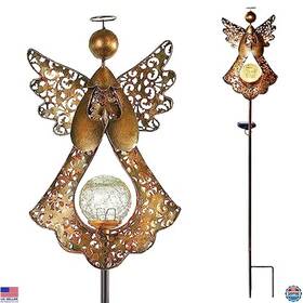 B08bfg1g7c Martha Stewart Solar Angel Stake Light With Crackle Glass Globe 40.5 Inch Metal Garden Decor