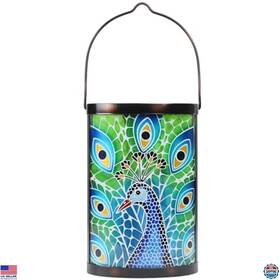 B0ds1sbh5r Martha Stewart Waterproof Hanging Solar Lantern - Peacock Glass Tabletop Outdoor Decor