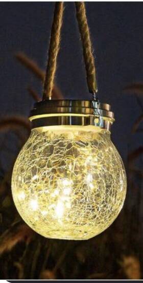 Merkury Innovations 194383003304 Outdoor Solar Cracked Glass Lantern With Twine Rope. 20 Warm White Leds.auto Off