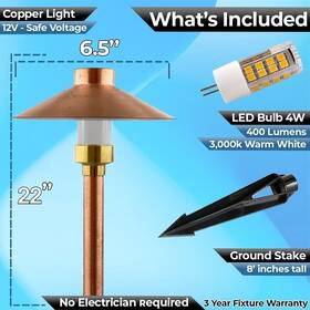 Mik Solutions 698869065713 Led Pathway Landscape Light 12v Solid Copper Low Voltage 4w G4 One Only