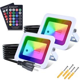 Ip68 Miwat 727196163622 20w 2pack Led Flood Light Plug In Rgb Color Changer Lamp With Remote
