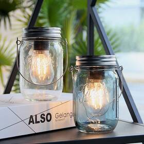 Mj Premier 782948850670 Outdoor Mason Jar Lights Hanging 2-pack Led Decorative Garden Lanterns With