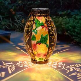 Moclogos 748743418439 Hanging Solar Lantern Outdoor Waterproof Glass Hummingbird Flickering F
