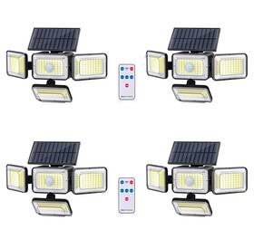 Mokot 850066336243 Solar Powered Led Wall Light 2800lm Motion Sensor Waterproof Remote 4-head 4pack