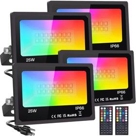 Monococo 769326604254 Upgraded Led Flood Light Outdoor 25w 4 Packdiy Color Changing Rgb Party St