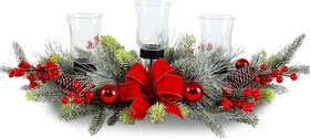 Mowreath01-8 Moonet Red Christmas Table Centerpiece Cedar With 3 Candlestick Glass Cup