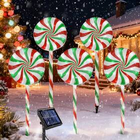 Ydgzy003 Nahiyelas Christmas Solar Lollipop Pathway Lights 5 Pack Outdoor Candy Cane Stake Light Wi