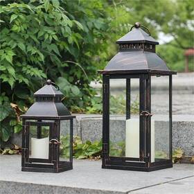 Needomo 711181736830 Lanterns Decorative Outdoor&indoor Set Of 2 Large Bronze Metal Lantern