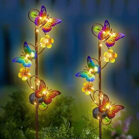 Newinhome 711181493221 2 Pack Solar Butterfly Garden Stake Lights Outdoor Waterproof Yard Decor Led